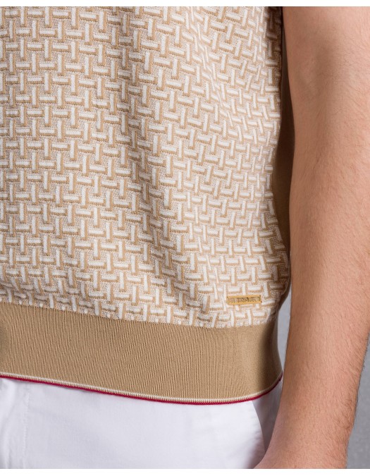 Tricou STEFANO RICCI, Cotton and silk knit zip polo, Red insert - K414016P31F261673215