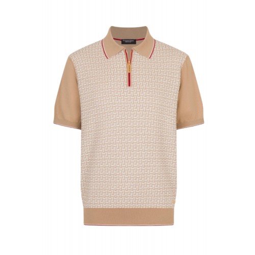 Tricou STEFANO RICCI, Cotton and silk knit zip polo, Red insert