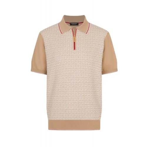 Tricou STEFANO RICCI, Cotton and silk knit zip polo, Red insert