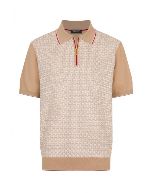 Tricou STEFANO RICCI, Cotton and silk knit zip polo, Red insert - K414016P31F261673215