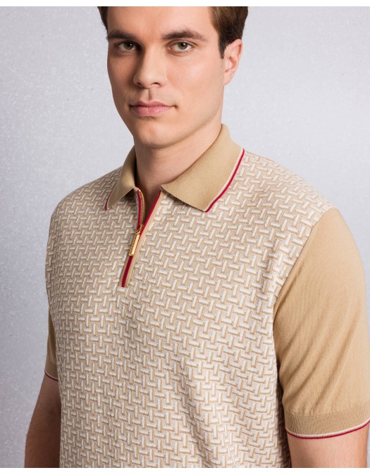 Tricou STEFANO RICCI, Cotton and silk knit zip polo, Red insert - K414016P31F261673215