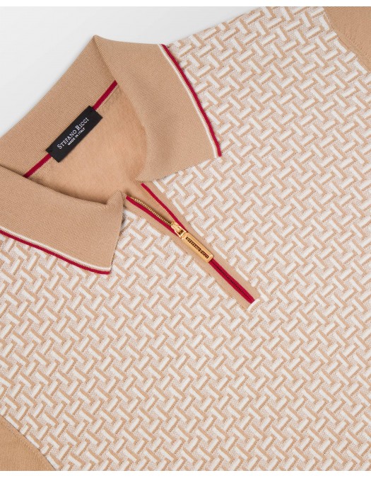 Tricou STEFANO RICCI, Cotton and silk knit zip polo, Red insert - K414016P31F261673215