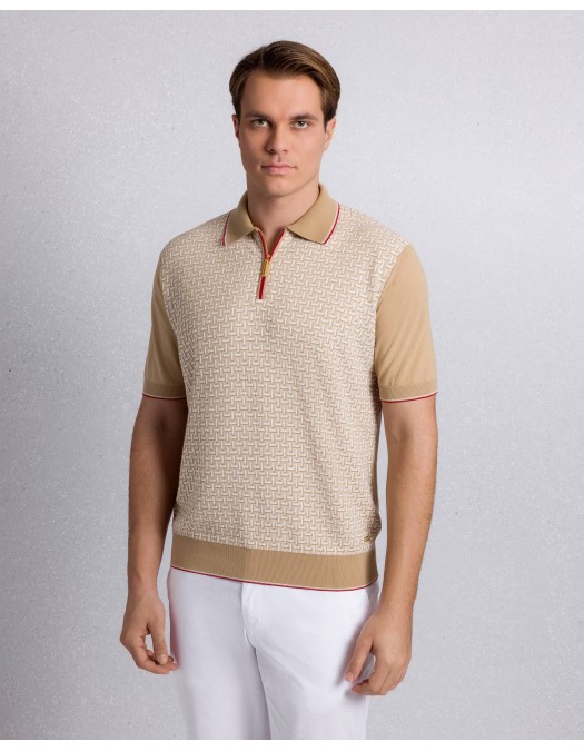 Tricou STEFANO RICCI, Cotton and silk knit zip polo, Red insert - K414016P31F261673215