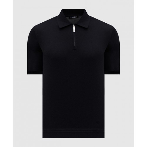 Tricou STEFANO RICCI, Polo Design, Monogram Insert, Silk, Black Tricou STEFANO RICCI, Polo Design, Monogram Insert, Silk, Black