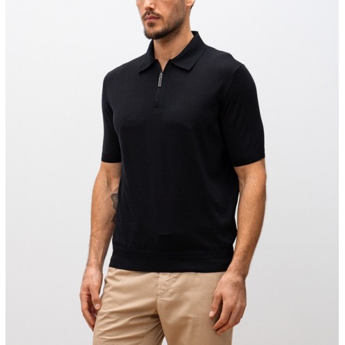 Tricou STEFANO RICCI, Polo Design, Monogram Insert, Silk, Black Tricou STEFANO RICCI, Polo Design, Monogram Insert, Silk, Black