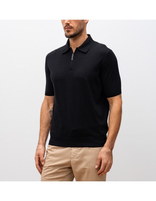 Tricou STEFANO RICCI, Polo Design, Monogram Insert, Silk, Black - K616215P31F25101131