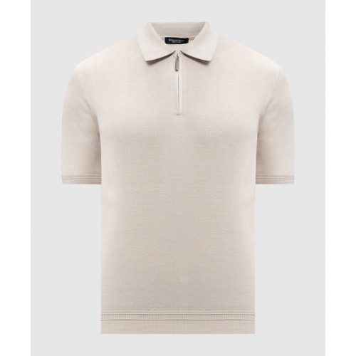 Tricou STEFANO RICCI, Polo Design, Monogram Insert, Silk, White Tricou STEFANO RICCI, Polo Design, Monogram Insert, Silk, White