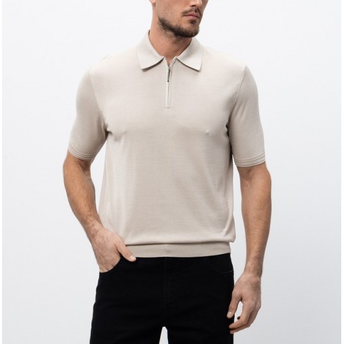 Tricou STEFANO RICCI, Polo Design, Monogram Insert, Silk, White Tricou STEFANO RICCI, Polo Design, Monogram Insert, Silk, White