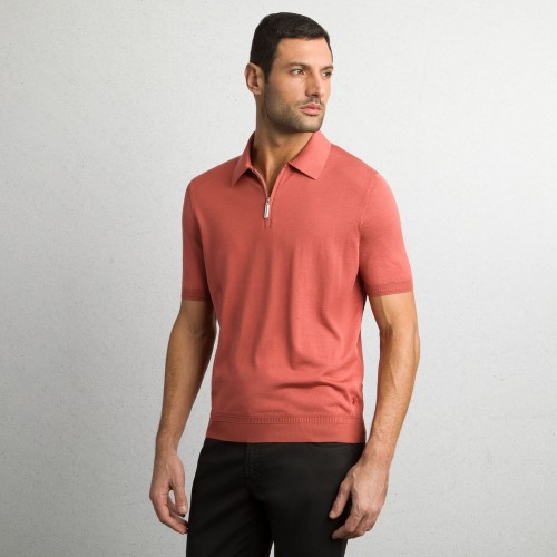 Tricou STEFANO RICCI, Polo, Zipper, Monogram, Silk, Light Red Tricou STEFANO RICCI, Polo, Zipper, Monogram, Silk, Light Red