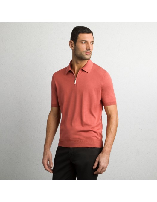 Tricou STEFANO RICCI, Polo, Zipper, Monogram, Silk, Light Red - K616215P31F25101468