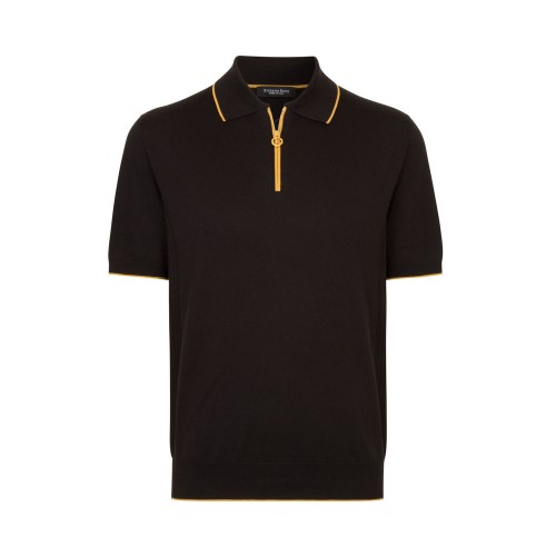 Tricou STEFANO RICCI, Polo, Zip Collar, Yellow Details, Brown