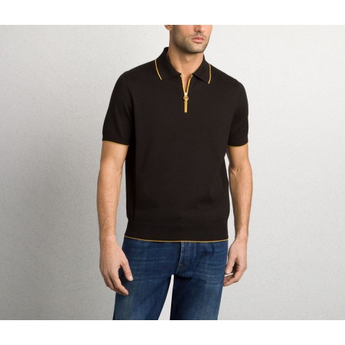 Tricou STEFANO RICCI, Polo, Zip Collar, Yellow Details, Brown