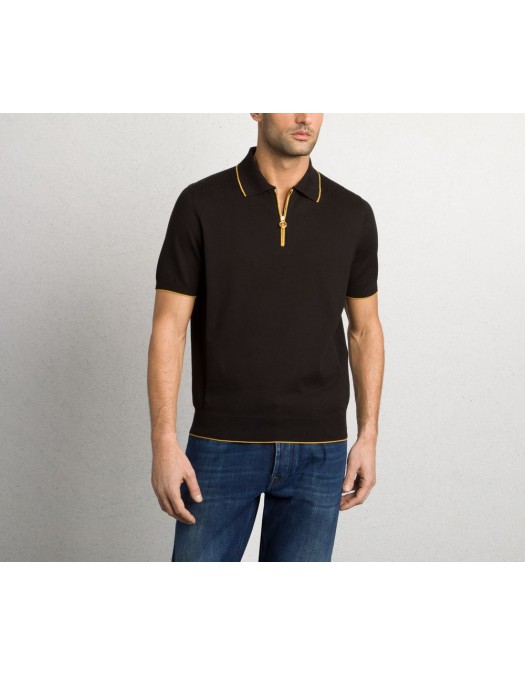 Tricou STEFANO RICCI, Polo, Zip Collar, Yellow Details, Brown - K616410P31F251163131