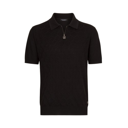 Tricou STEFANO RICCI, Model Polo, Imprimeu geometric, Black Tricou STEFANO RICCI, Model Polo, Imprimeu geometric, Black