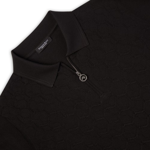 Tricou STEFANO RICCI, Model Polo, Imprimeu geometric, Black Tricou STEFANO RICCI, Model Polo, Imprimeu geometric, Black