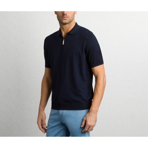 Tricou STEFANO RICCI, Polo Design, Monogram, Model, Silk, Navy blue Tricou STEFANO RICCI, Polo Design, Monogram, Model, Silk, Navy blue