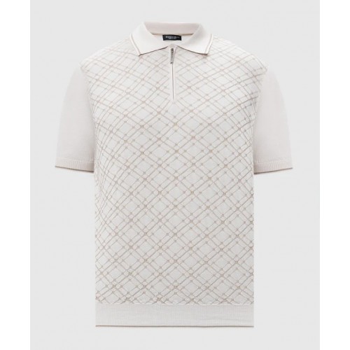 Tricou STEFANO RICCI, Polo Design, Front Print, Silk, Beige Tricou STEFANO RICCI, Polo Design, Front Print, Silk, Beige