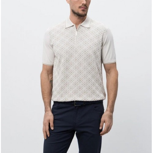 Tricou STEFANO RICCI, Polo Design, Front Print, Silk, Beige Tricou STEFANO RICCI, Polo Design, Front Print, Silk, Beige
