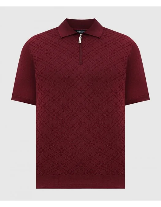 Tricou STEFANO RICCI, Polo Design, Monogram Insert, Silk, Burgundy - K818090P31F251722495