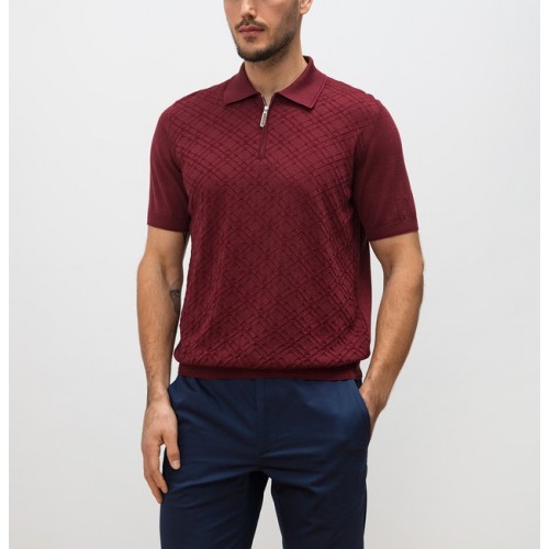 Tricou STEFANO RICCI, Polo Design, Monogram Insert, Silk, Burgundy Tricou STEFANO RICCI, Polo Design, Monogram Insert, Silk, Burgundy