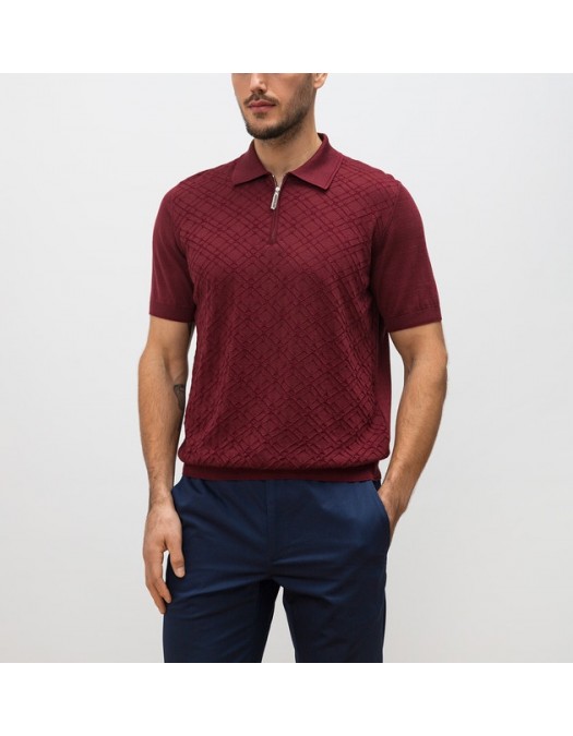 Tricou STEFANO RICCI, Polo Design, Monogram Insert, Silk, Burgundy - K818090P31F251722495