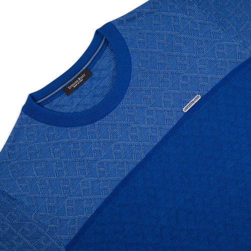 Tricou STEFANO RICCI, Knit Crewneck Sweater, Logo Insert, Silk, Ocean Blue Tricou STEFANO RICCI, Knit Crewneck Sweater, Logo Insert, Silk, Ocean Blue