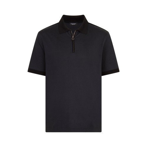 Tricou STEFANO RICCI, Polo, Zipper, Monogram, Silk, Black Tricou STEFANO RICCI, Polo, Zipper, Monogram, Silk, Black