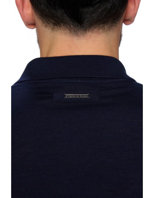 Pulover STEFANO RICCI, Polo Design, Wool, Silk, Navy Blue - KE06010P30E244063198