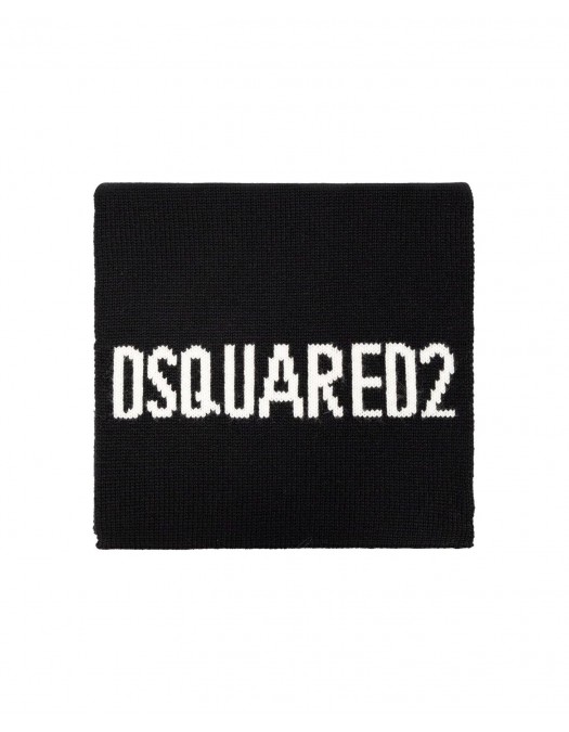 Fular DSQUARED2, Wool, White Logo Insert, Black - KNM016401W043282124UNI