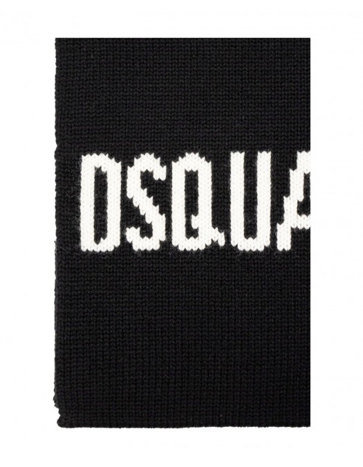 Fular DSQUARED2, Wool, White Logo Insert, Black - KNM016401W043282124UNI