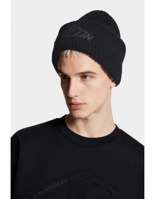 Caciula DSQUARED2, Icon New Generation Knit Beanie,  All black - KNM018701W02695M436