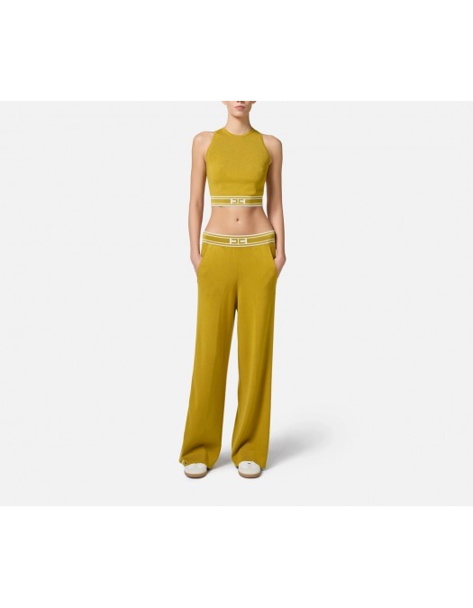 PANTALONI ELISABETTA FRANCHI, Contrasting Details, Yellow Curry - KP65S51E2DK7 PANTALONI ELISABETTA FRANCHI, Contrasting Details, Yellow Curry - KP65S51E2DK7