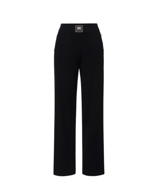 Pantaloni ELISABETTA FRANCHI, Knit fabric trousers with shiny viscose bands, Negru - KP74S61E2685