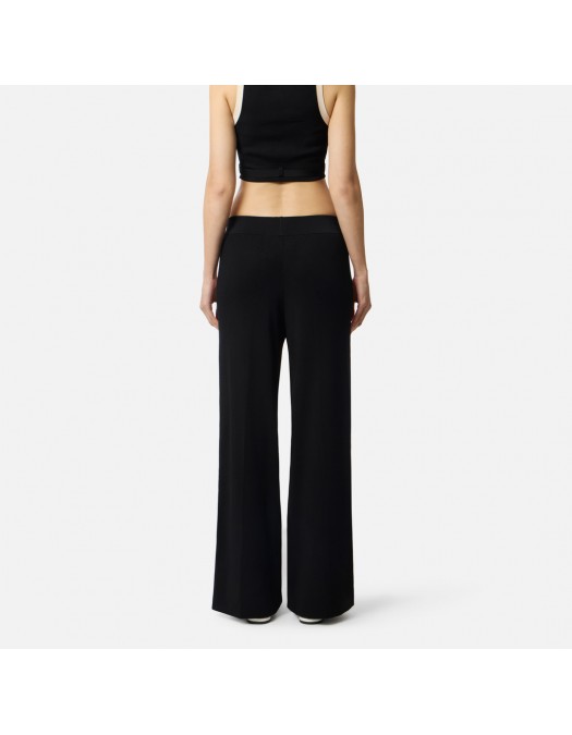 Pantaloni ELISABETTA FRANCHI, Knit fabric trousers with shiny viscose bands, Negru - KP74S61E2685