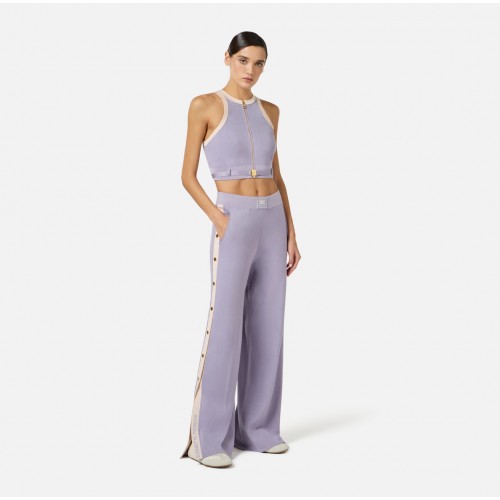 Pantaloni ELISABETTA FRANCHI, Knit fabric trousers with shiny viscose bands, Mov
