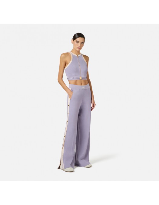 Pantaloni ELISABETTA FRANCHI, Knit fabric trousers with shiny viscose bands, Mov - KP74S61E2FA4