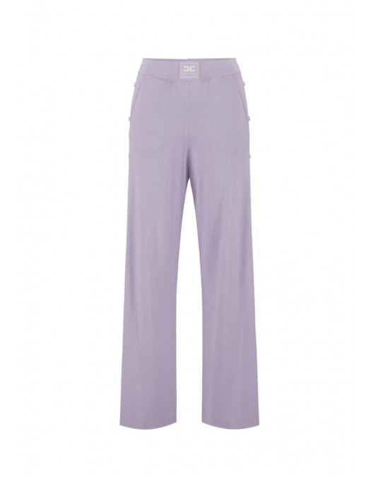 Pantaloni ELISABETTA FRANCHI, Knit fabric trousers with shiny viscose bands, Mov - KP74S61E2FA4