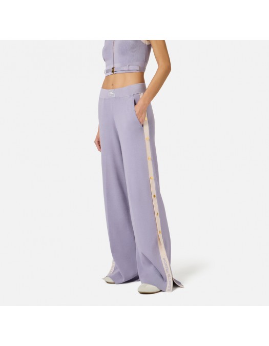 Pantaloni ELISABETTA FRANCHI, Knit fabric trousers with shiny viscose bands, Mov - KP74S61E2FA4