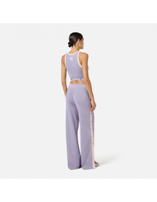Pantaloni ELISABETTA FRANCHI, Knit fabric trousers with shiny viscose bands, Mov - KP74S61E2FA4