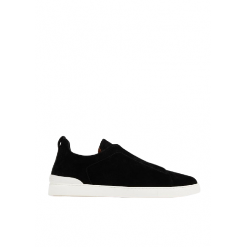 Sneakers Zegna, Triple Stitch, Low Top, Leather, Black Sneakers Zegna, Triple Stitch, Low Top, Leather, Black