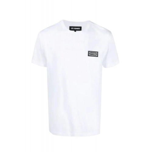 Tricou LES HOMMES,  Bumbac, Logo metalic, Alb Tricou LES HOMMES,  Bumbac, Logo metalic, Alb