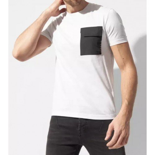 TRICOU LES HOMMES,  Buzunar Frontal, Alb