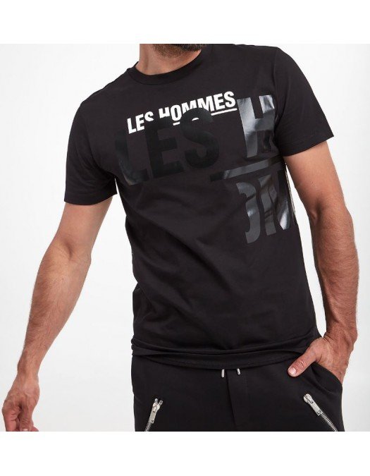 Tricou LES HOMMES, Logo Print Frontal, Negru - LMT218712P9001