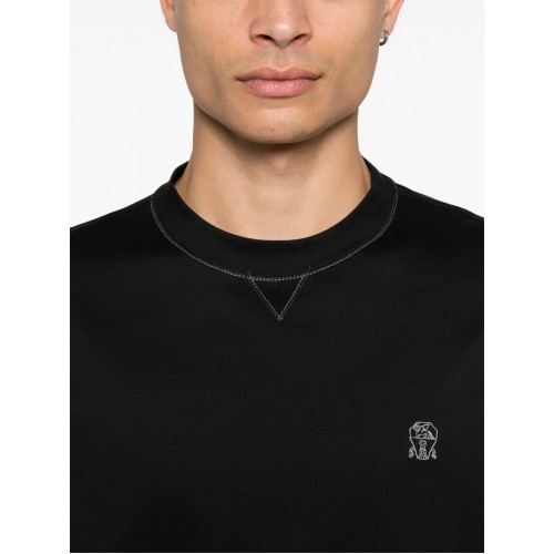 Tricou BRUNELLO CUCINELLI, Embroidered Logo, White Cut, Black Tricou BRUNELLO CUCINELLI, Embroidered Logo, White Cut, Black