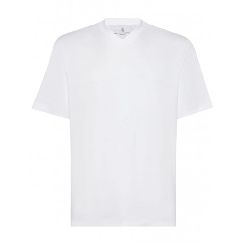 Tricou BRUNELLO CUCINELLI, Decolteu V, Model clasic, Alb Tricou BRUNELLO CUCINELLI, Decolteu V, Model clasic, Alb