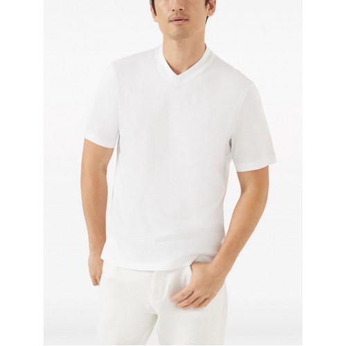 Tricou BRUNELLO CUCINELLI, Decolteu V, Model clasic, Alb Tricou BRUNELLO CUCINELLI, Decolteu V, Model clasic, Alb