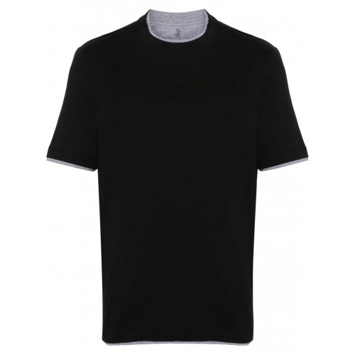 Tricou BRUNELLO CUCINELLI, Contrast Trim, Black Tricou BRUNELLO CUCINELLI, Contrast Trim, Black