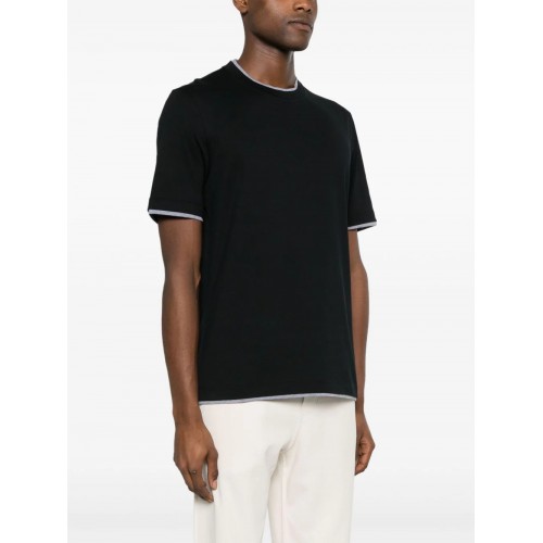 Tricou BRUNELLO CUCINELLI, Contrast Trim, Black Tricou BRUNELLO CUCINELLI, Contrast Trim, Black
