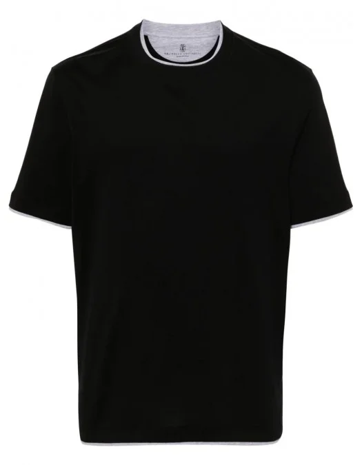 Tricou BRUNELLO CUCINELLI, Design Stratificat, Black - M0B137427CGB88 Tricou BRUNELLO CUCINELLI, Design Stratificat, Black - M0B137427CGB88
