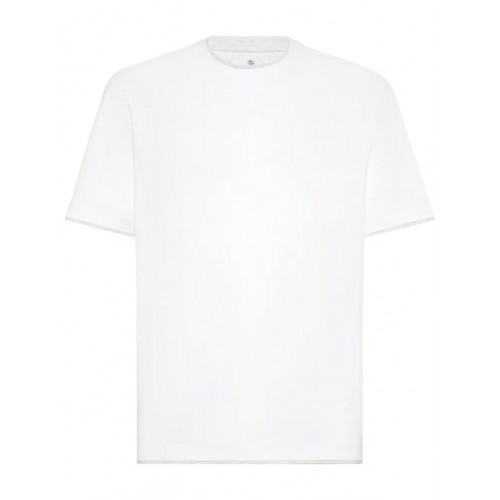 Tricou BRUNELLO CUCINELLI, Double Layer, Cotton, White Tricou BRUNELLO CUCINELLI, Double Layer, Cotton, White